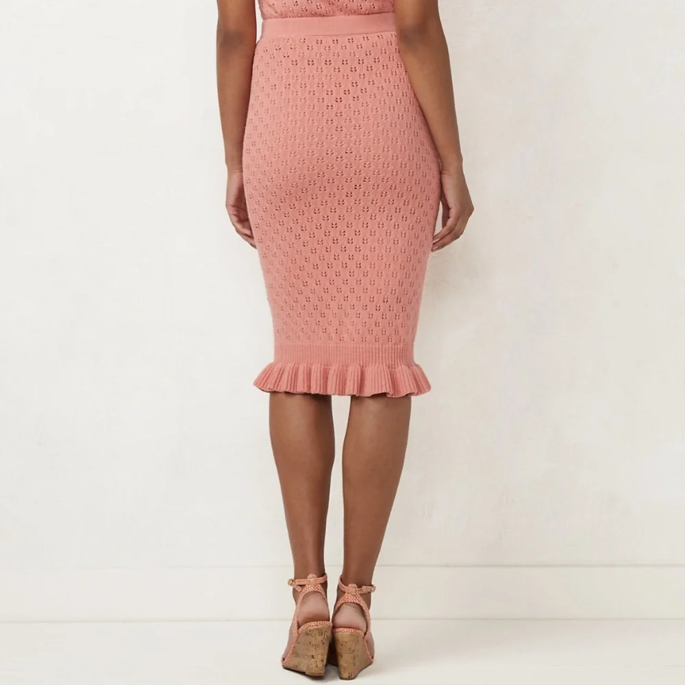 *SOLD* NWT LC Lauren Conrad Pointelle Skirt Size XS Pink Midi Ruffle Flounce - Picture 2 of 2